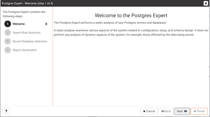 Postgres Expert Wizard - Welcome page